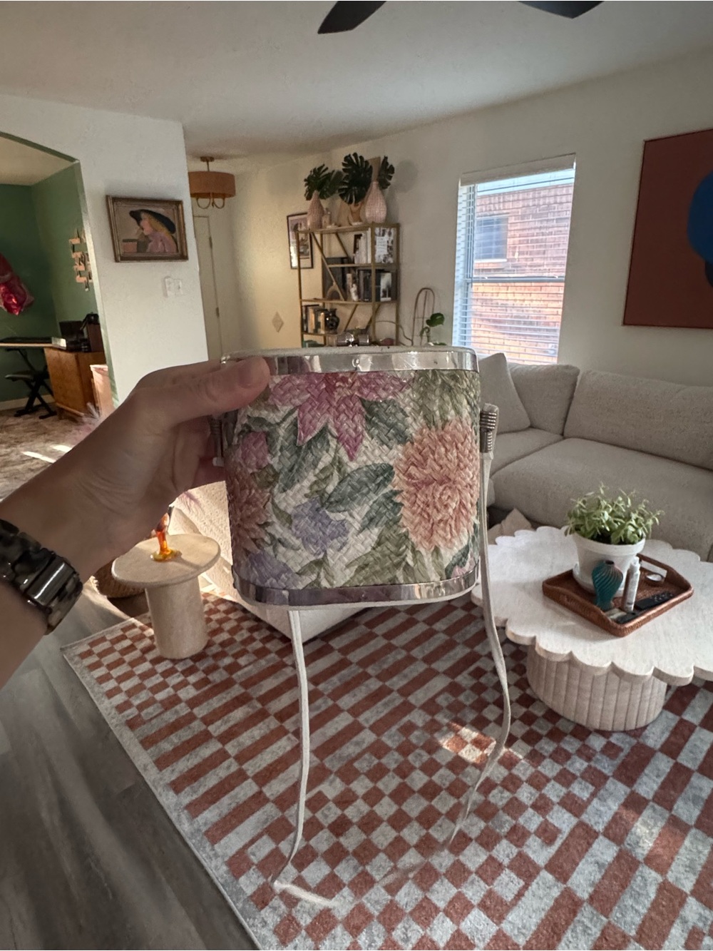 Vintage Floral Quilted Crossbody Box Bag in Pink and Green